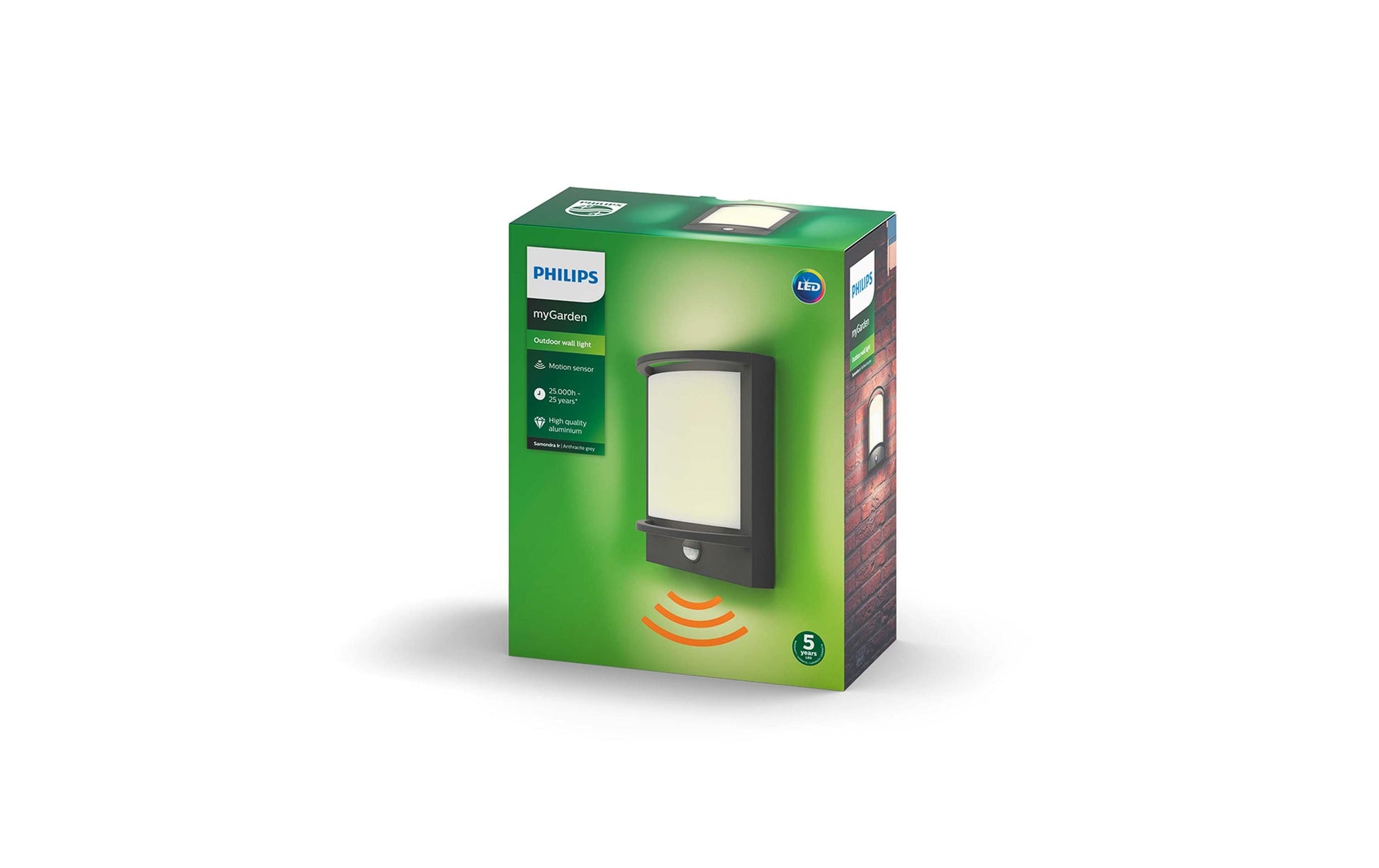 Philips by Signify Philips Aussenwandleuchte – Warmweiss, 2700 K – IP44 – Netzbetrieb – mit Bewegungsmelder – Grau – Aluminium