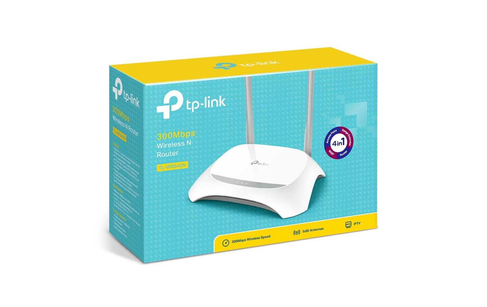 TP-Link TL-WR840N WLAN-Router – Wi-Fi 4 (802.11n), Einzelband (2,4 GHz), 300 Mbit/s, 4× LAN