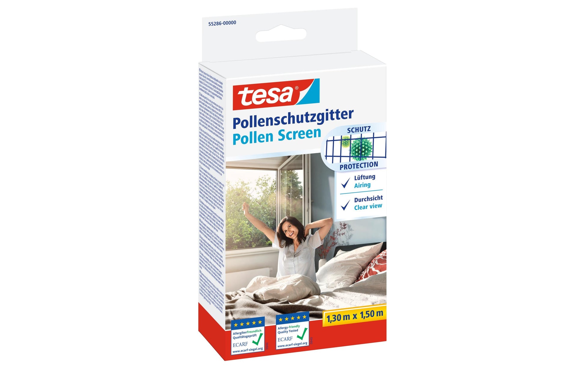 tesa Fenster-Fliegengitter – 130 × 150 cm – Anthrazit – Nylon – Klettband – für Fenster