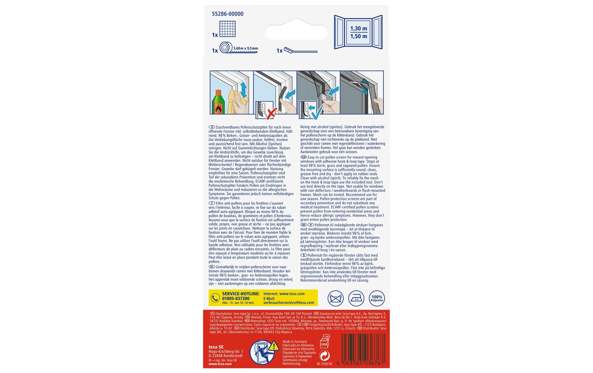 tesa Fenster-Fliegengitter – 130 × 150 cm – Anthrazit – Nylon – Klettband – für Fenster