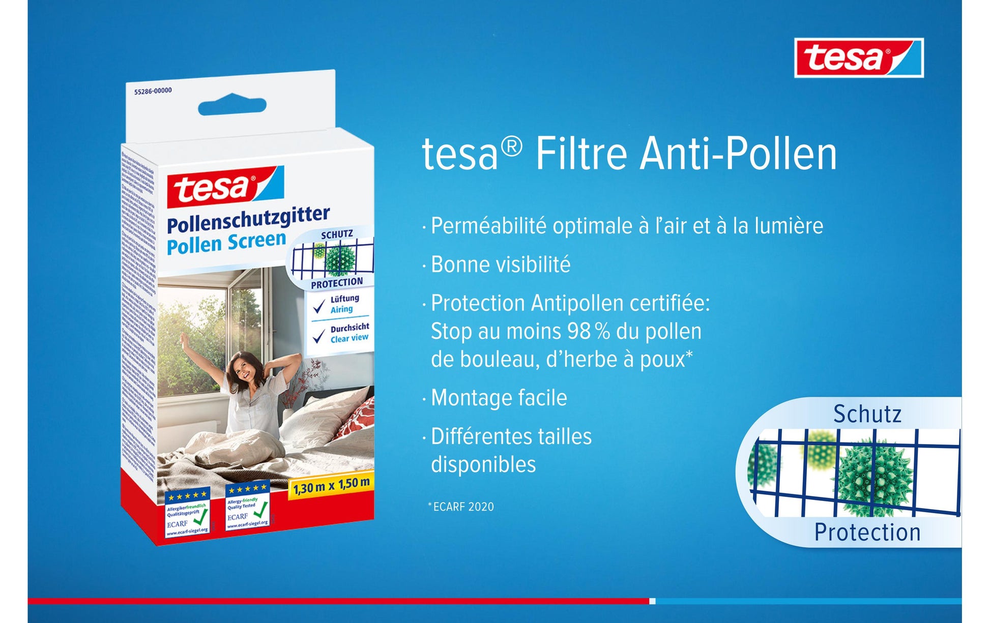 TESA Fenster-Fliegengitter – 120 × 240 cm – Anthrazit – Polyester – Klettband – Für Fenster