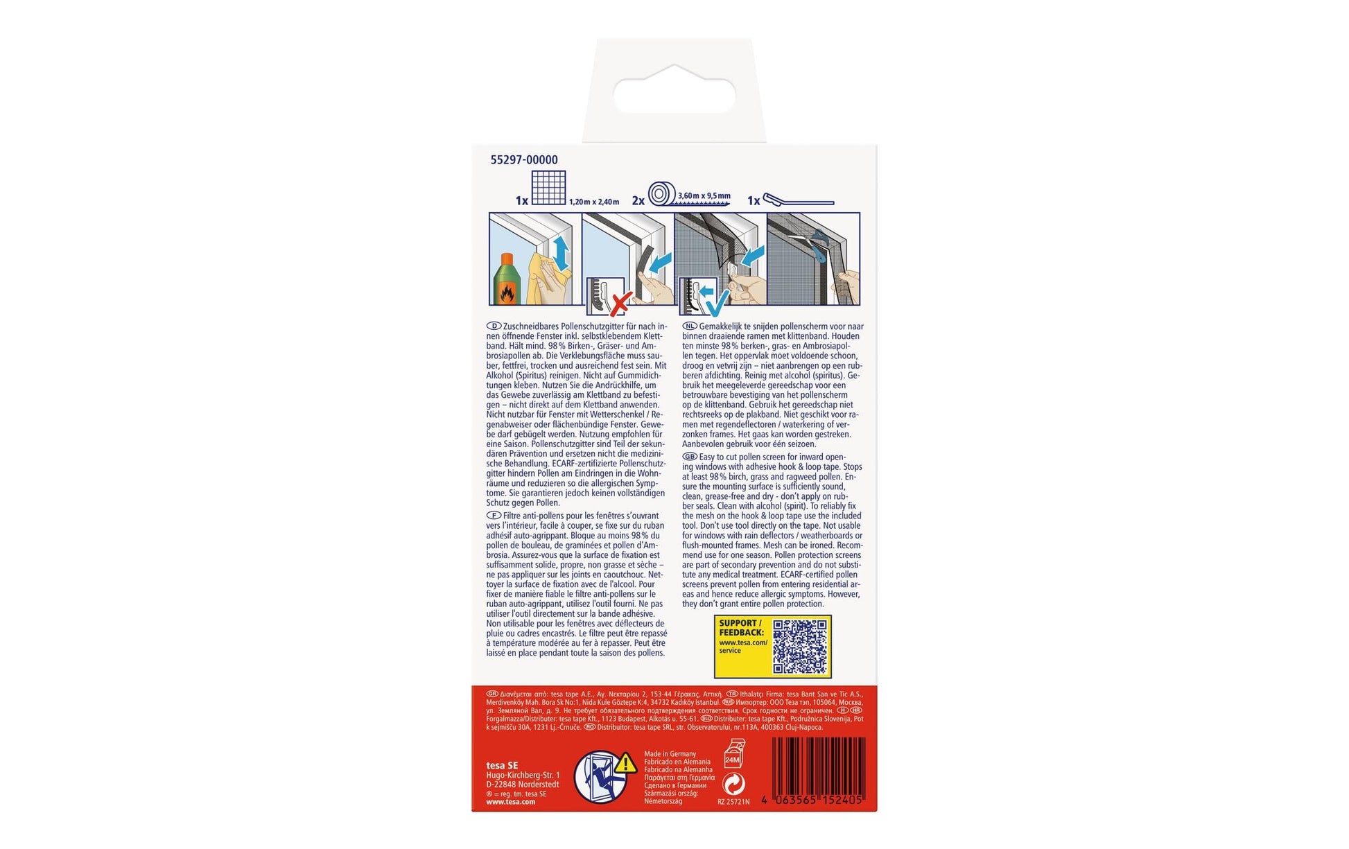 TESA Fenster-Fliegengitter – 120 × 240 cm – Anthrazit – Polyester – Klettband – Für Fenster