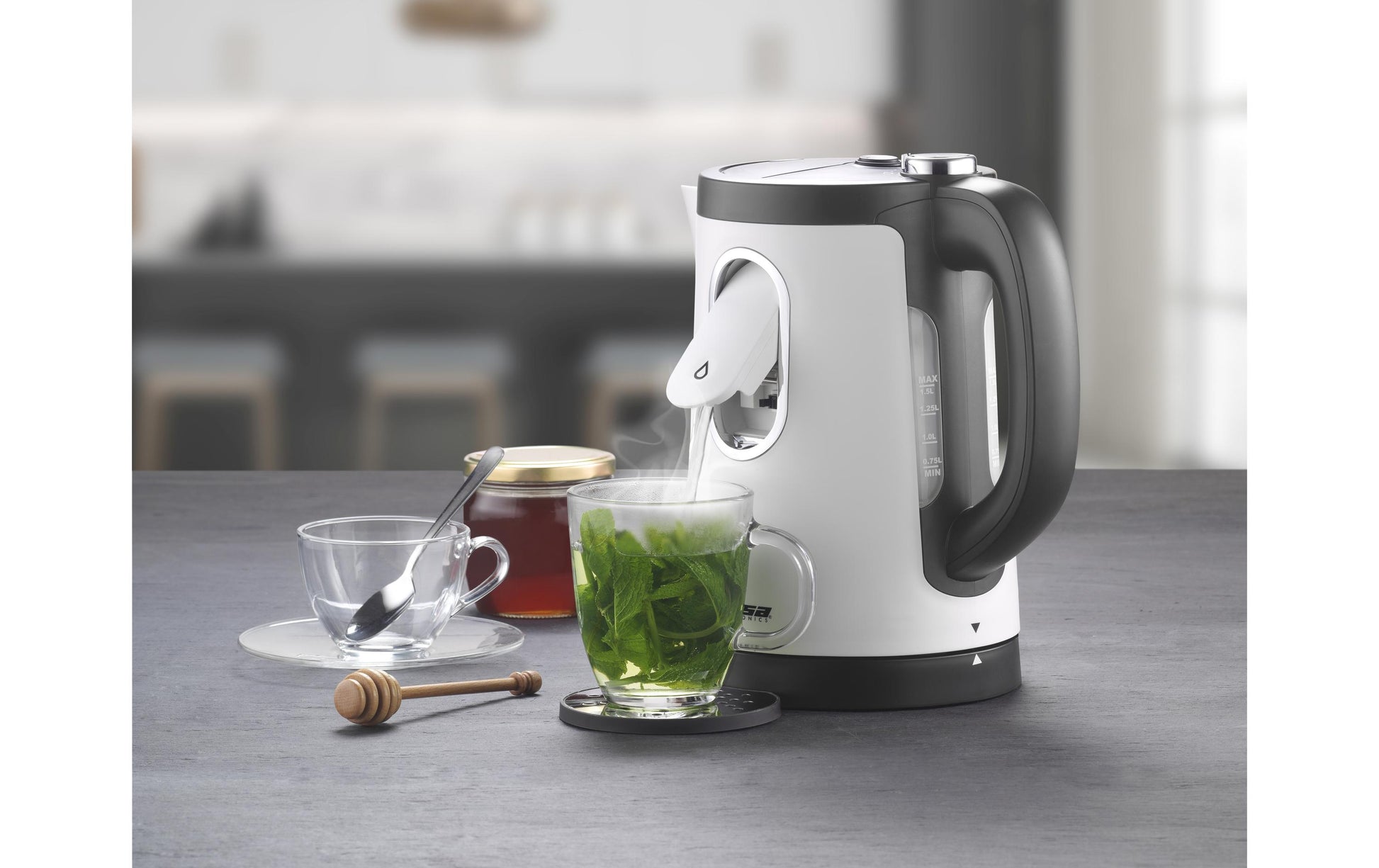 Trisa Wasserkocher – 1,5 l, mit Temperaturwahl, Kunststoff, Weiss