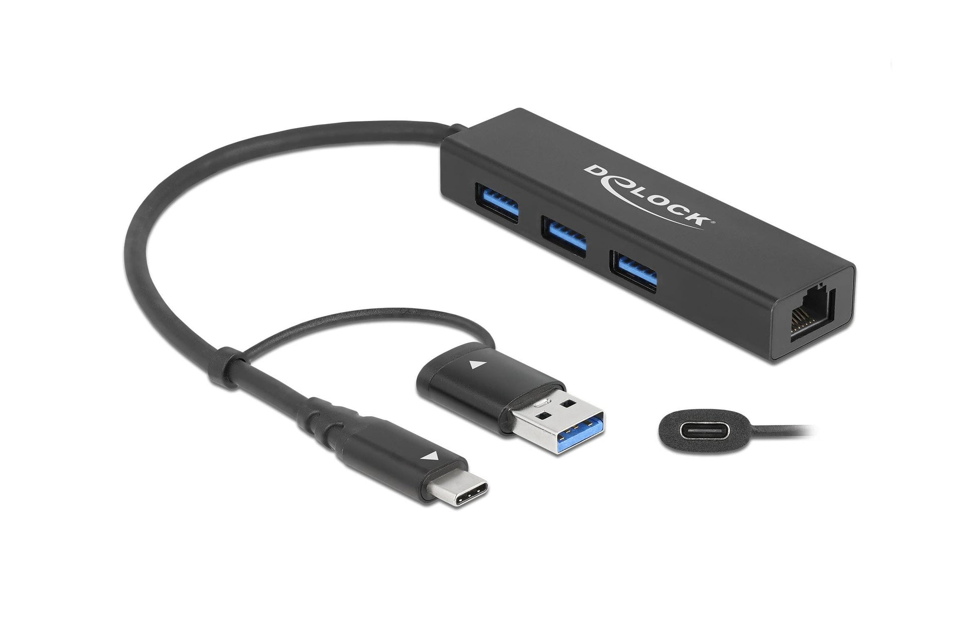 DeLOCK 64149 USB-Hub – USB-C, 3× USB-A, GbE, für Windows/Mac/Linux