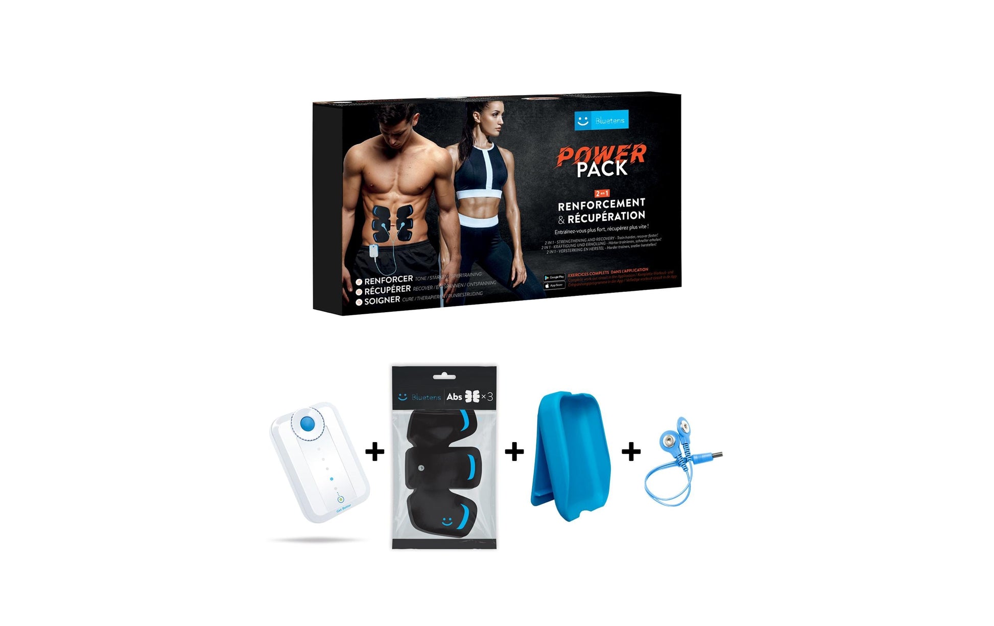 Bluetens Massagegerät (elektrisch) Power Pack – Elektrostimulation (EMS), 100 Programme – Schwarz