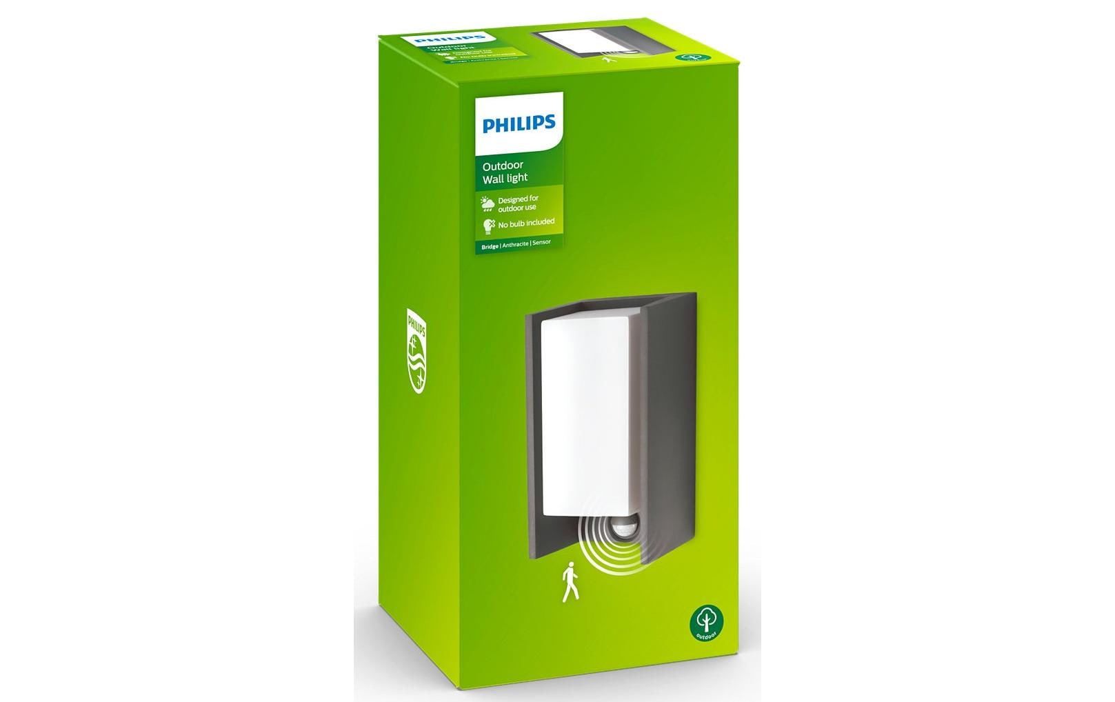 Philips by Signify Philips Aussenwandleuchte – 600 lm, 42 W, IP44, Netzbetrieb, mit Bewegungsmelder, Anthrazit, Aluminium