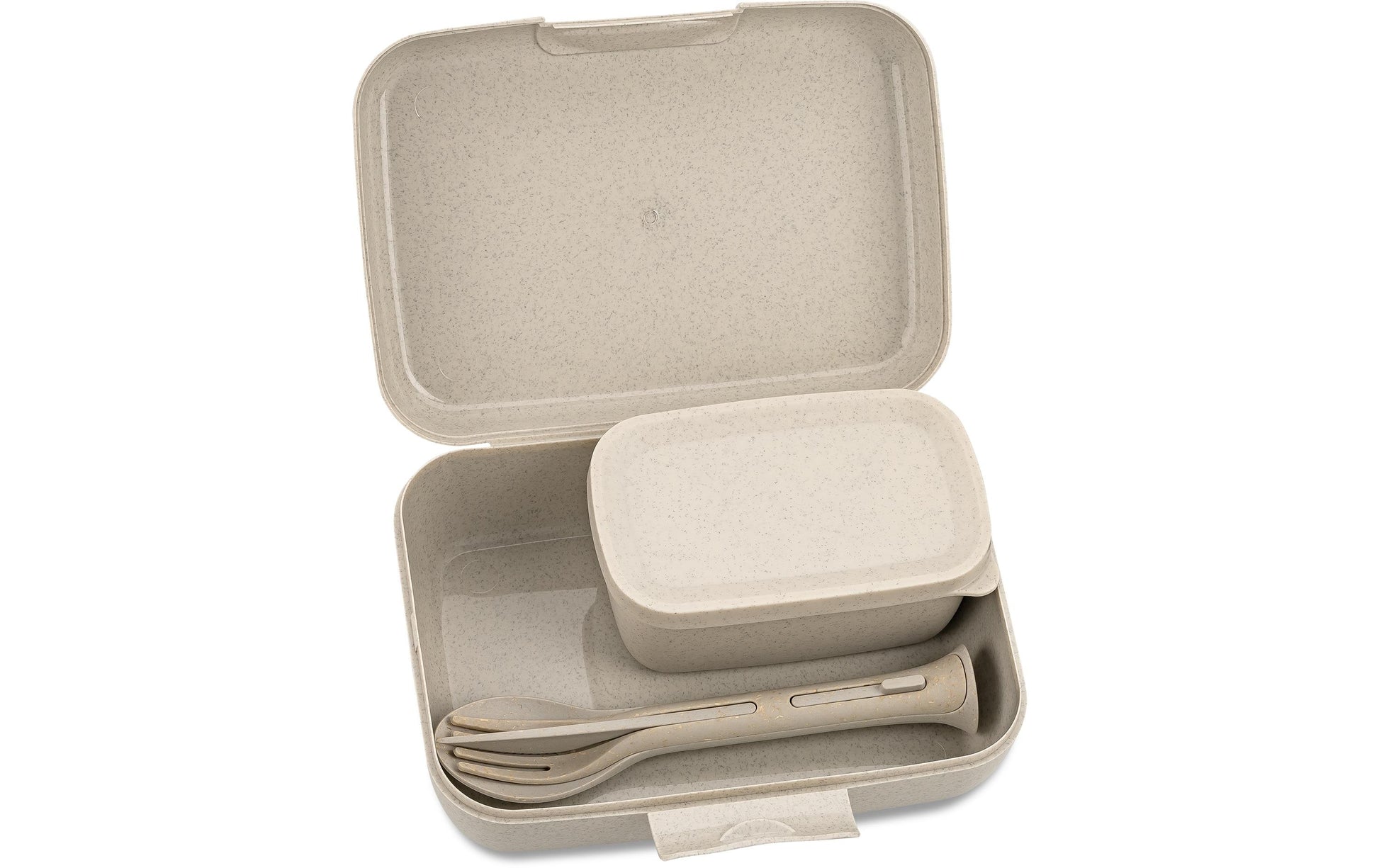Koziol – Lunchbox 13,5 × 19 × 7 cm, Biokunststoff, beige, 3-teilig
