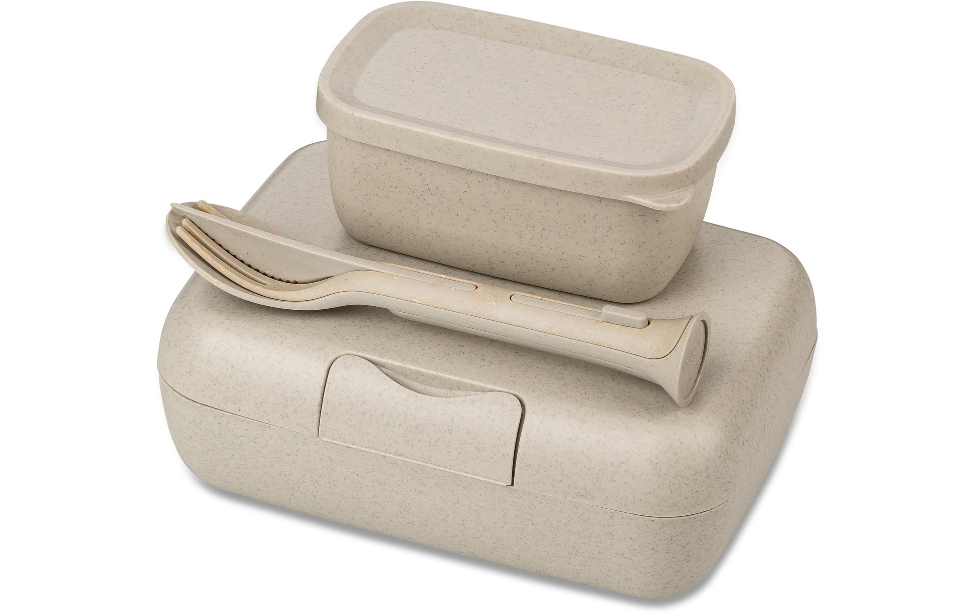 Koziol – Lunchbox 13,5 × 19 × 7 cm, Biokunststoff, beige, 3-teilig