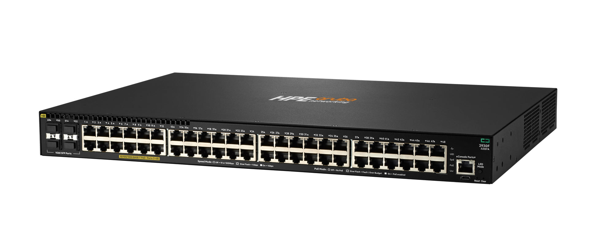 HPE Aruba 2930F-48G (JL557A) – Managed Switch – 48×GbE, 4×SFP+, L3, PoE+ 740 W, 1U