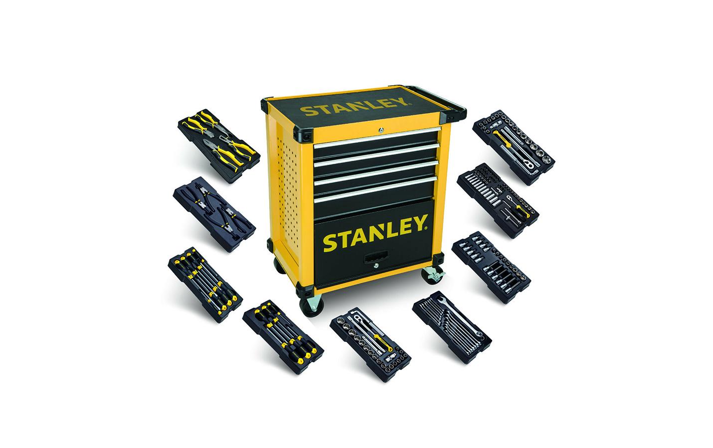 HERMA Stanley – Werkstattwagen, 462 × 889 × 690 mm, gelb, 4 Schubladen, 4 Rollen, abschliessbar