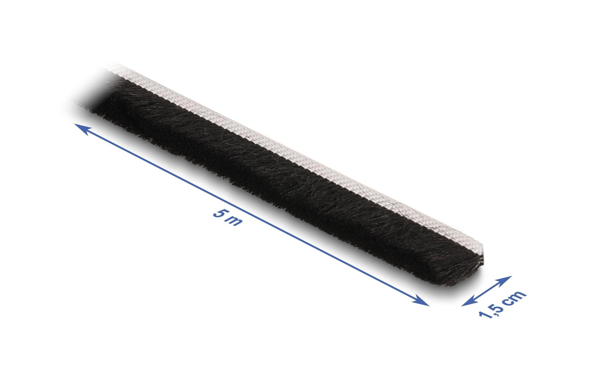 DeLOCK Bürstenstreifen – 15 mm × 5 m, Kunststoff, Schwarz, selbstklebend, für Tür, Fenster