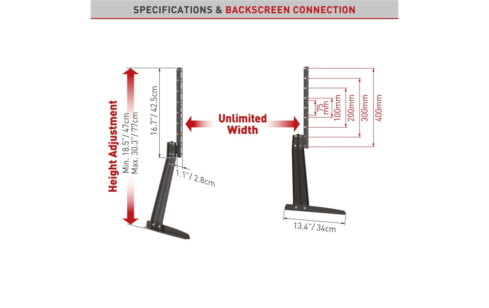Barkan Mounting Systems Barkan S40 – Displayständer, höhenverstellbar, für 13–70", VESA 75×75–800×400, bis 50 kg, schwarz