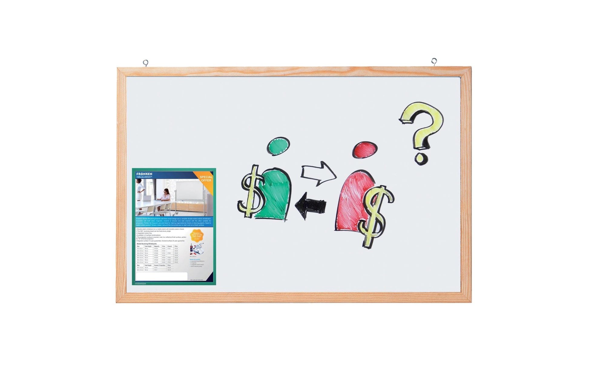 Franken Whiteboard – 100 × 60 cm, lackierter Stahl, Holzrahmen, Wandmontage – 1-teilig