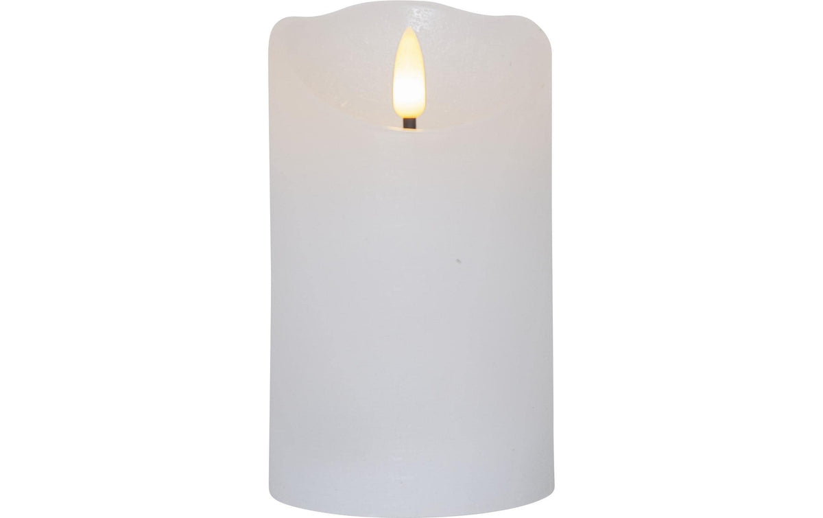 Star Trading LED-Kerze Rustic – Ø 7,5 × 12,5 cm, 0,03 W, Warmweiss, Timer 6/18 h, flackernd, Weiss