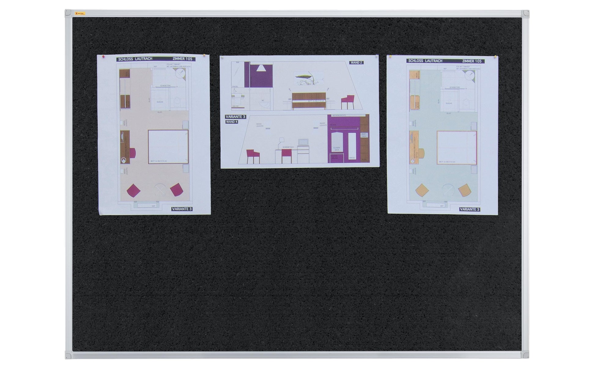 Franken Pinnwand – Filz, Alurahmen – 180 × 90 cm, Schwarz, X-tra Line