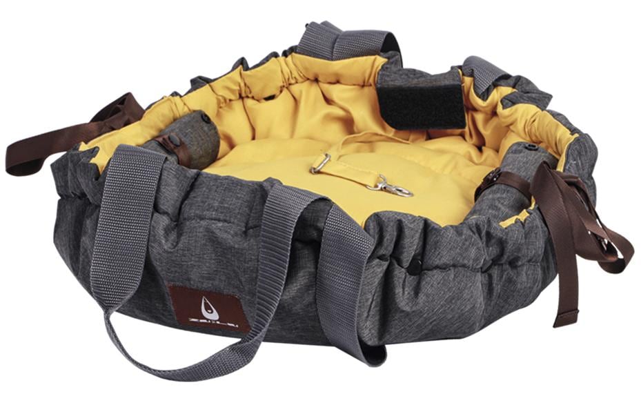 Nobby Haustierträger SHELLY – waschbar bei 30 °C, Klettverschluss – für Hund – 72 × 55 cm – grau-senf