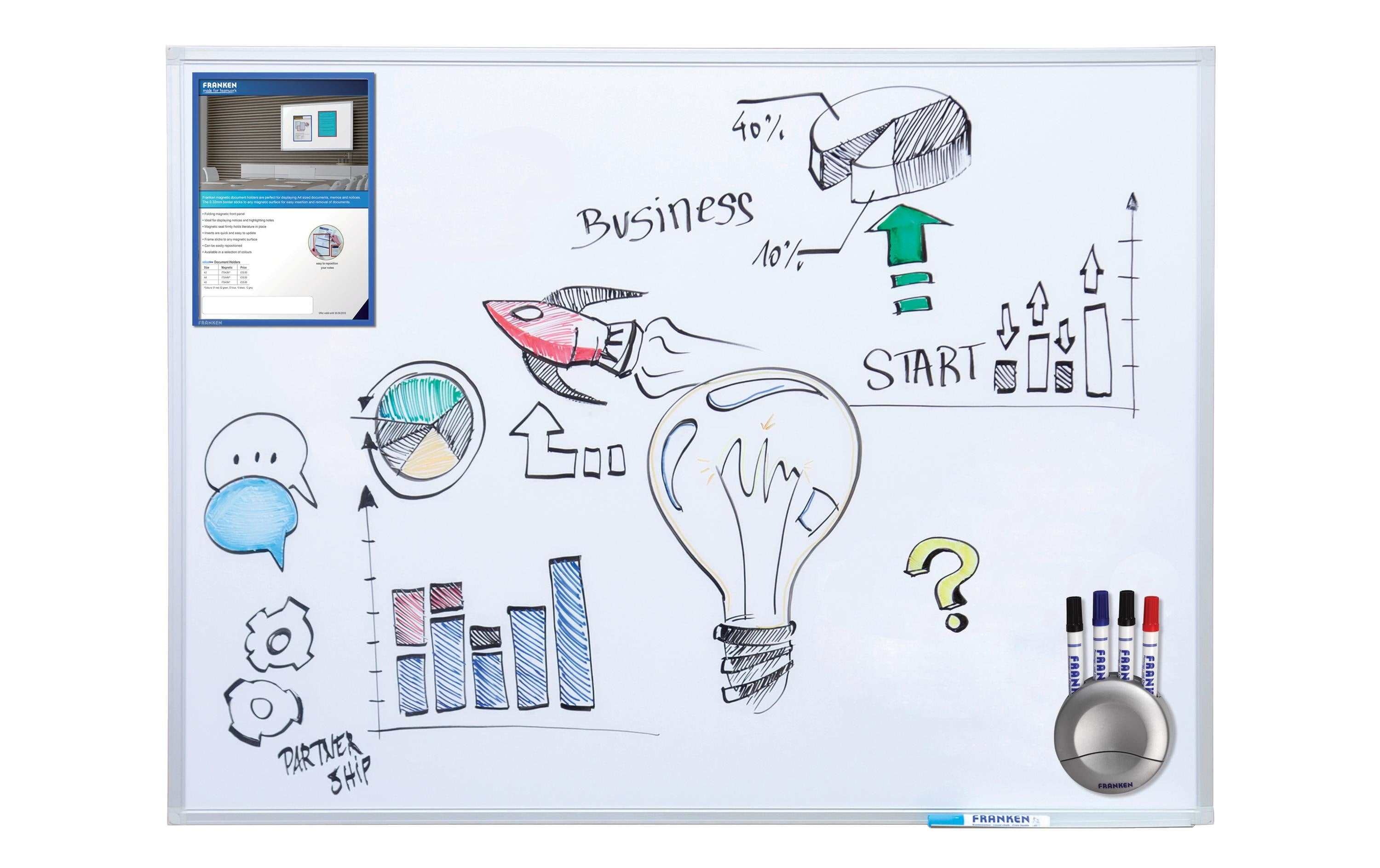Franken Whiteboard – 90 × 60 cm, Emaille, magnetisch, Alu-Rahmen, Wandmontage