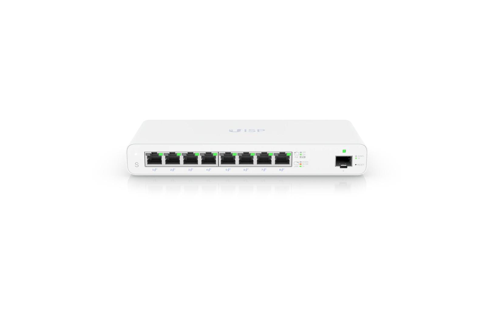 Ubiquiti UISP-S – Managed Switch, 8x LAN (GbE), 1x SFP, PoE (passiv), Weiss