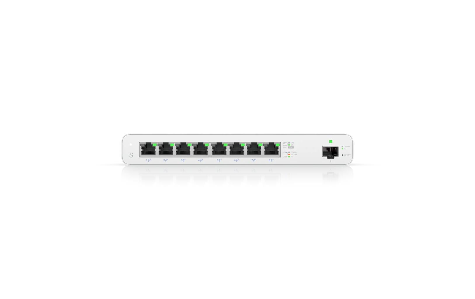 Ubiquiti UISP-S – Managed Switch, 8x LAN (GbE), 1x SFP, PoE (passiv), Weiss