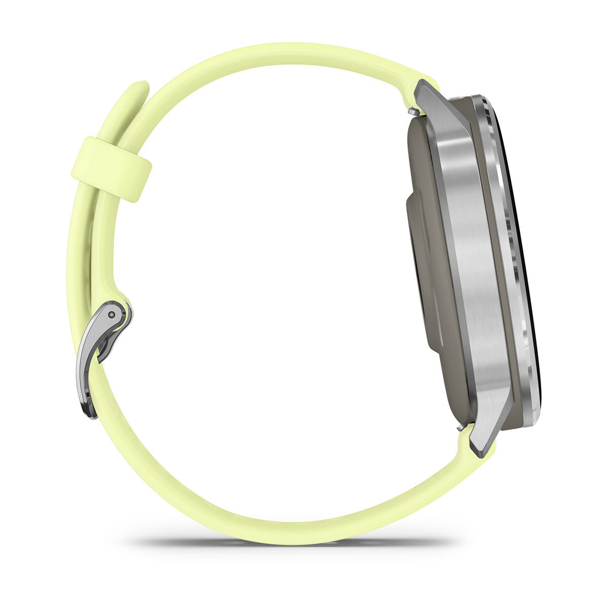 Garmin Venu 4 45 mm GPS – Edelstahl, Silber, Sportarmband Zitronengelb, 50 m, für Android, iOS