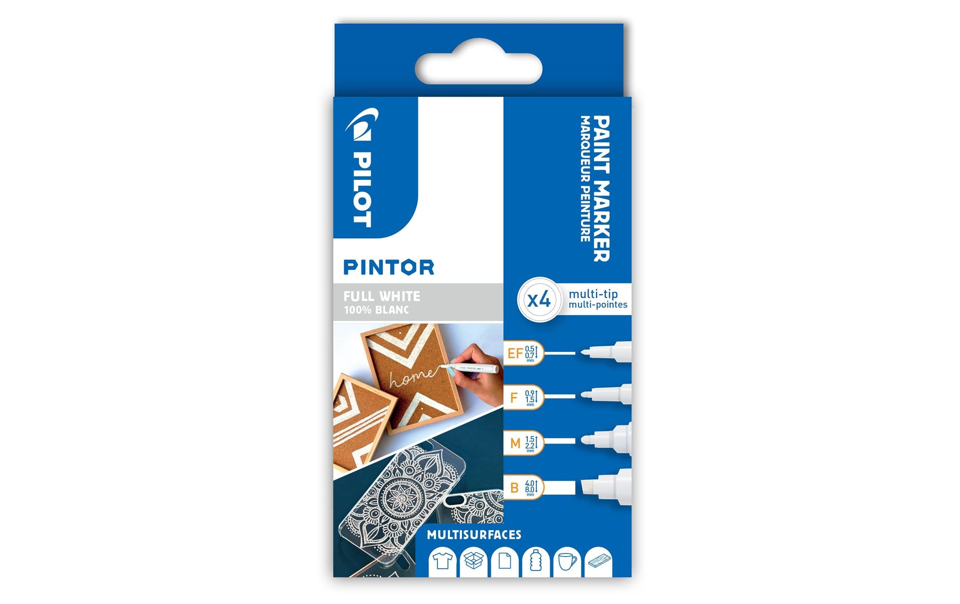 Pilot Pintor Permanentmarker – Pinselspitze/Feine Spitze – Weiss – 4er-Set – für Keramik