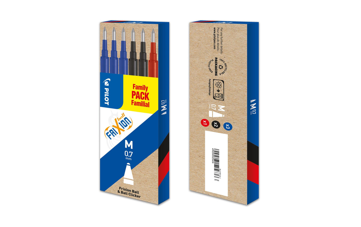 Pilot FriXion Rollerpatrone – Mehrfarbig, 0,7 mm (Mittel), 6er-Pack