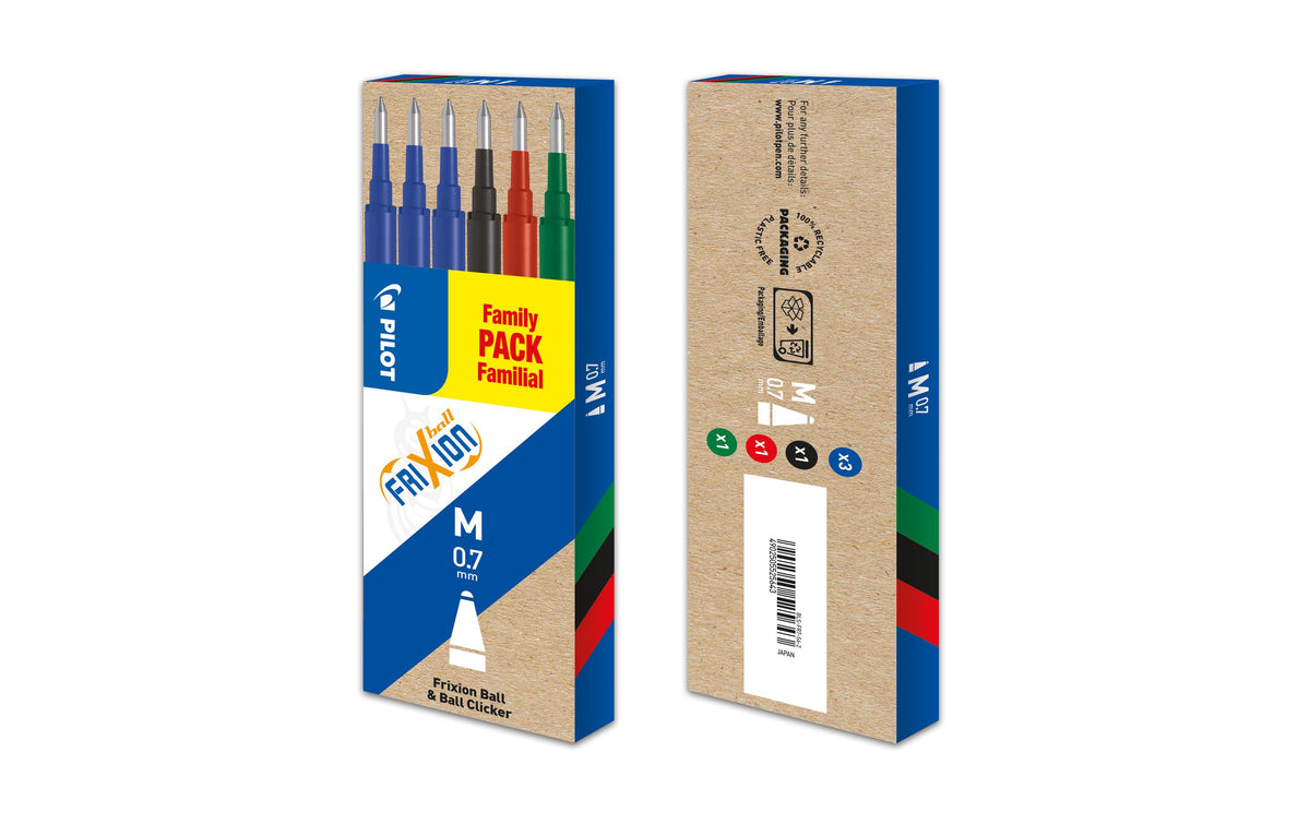 Pilot FriXion Rollerpatrone – Mehrfarbig, 0,7 mm (Mittel), 6er-Pack