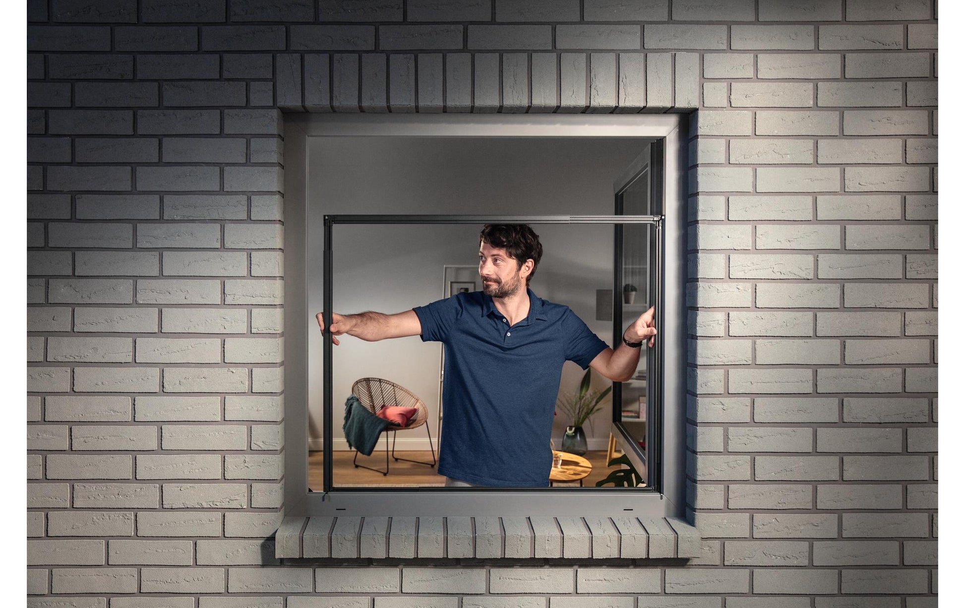 TESA Fenster-Fliegengitter – 140 × 140 cm – Anthrazit – Aluminiumrahmen – faltbar