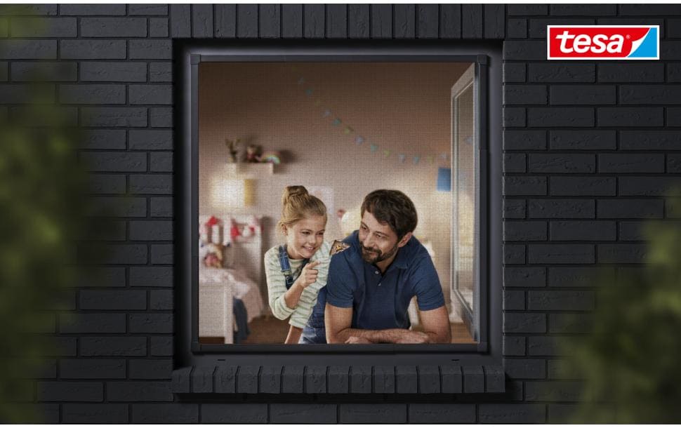 TESA Fenster-Fliegengitter – 140 × 140 cm – Anthrazit – Aluminiumrahmen – faltbar