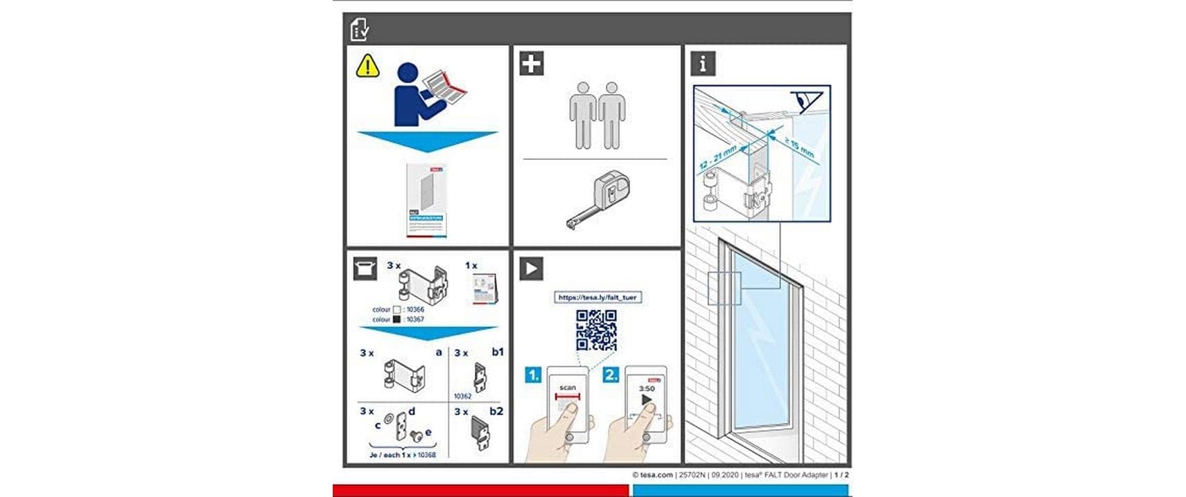 tesa Klemmadapter-Set – für Fliegengitter, faltbar, Tür – 3er-Set – Weiss