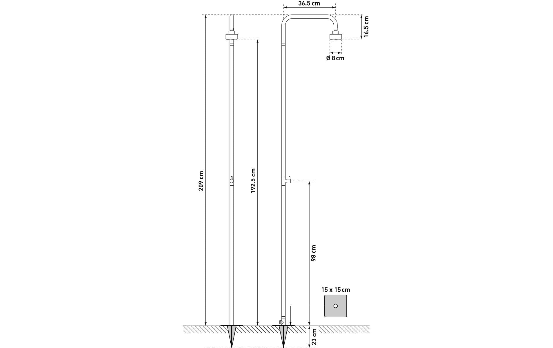 Diaqua Gartendusche – 210 cm, Ø8 cm, Edelstahl, freistehend