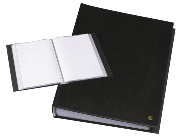 Rillstab Sichtbuch – 30 Sichttaschen, A4, austauschbar, genarbt, antireflex, schwarz, Kunstleder