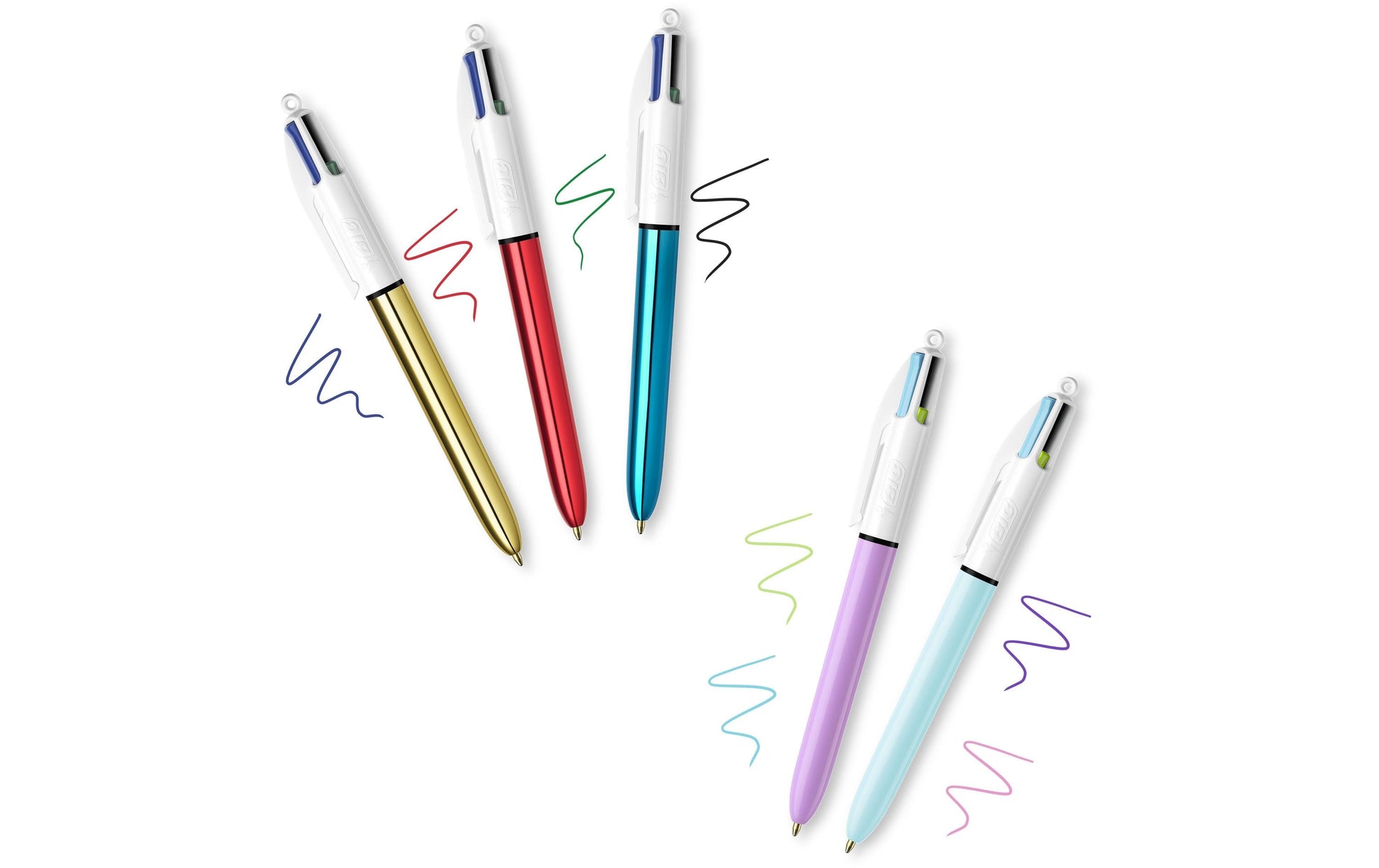 BIC 4 My Colours Multifunktions-Kugelschreiber – 4 Farben, Spitze 0,32 mm, Druck, nachfüllbar, 5er Pack