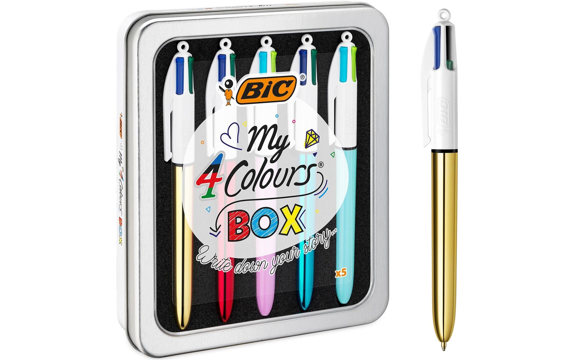 BIC 4 My Colours Multifunktions-Kugelschreiber – 4 Farben, Spitze 0,32 mm, Druck, nachfüllbar, 5er Pack