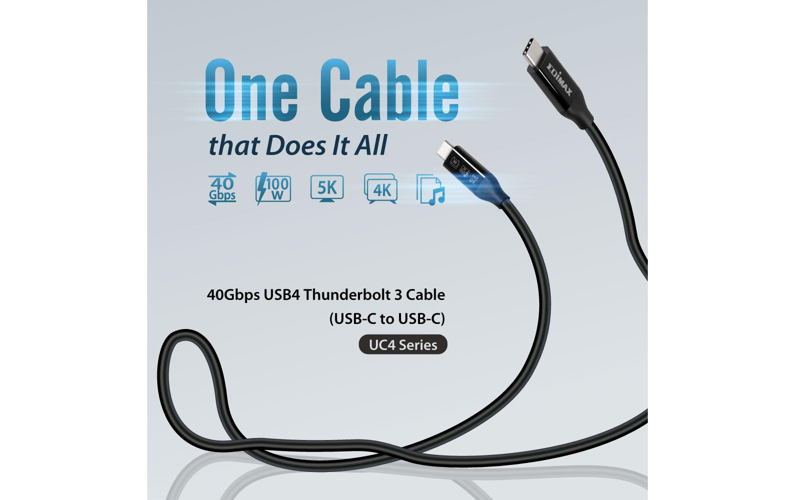 Edimax Thunderbolt 3 (USB-C) Kabel – 40 Gbit/s – 0,5 m – PD 240 W – TPE-Mantel – Schwarz