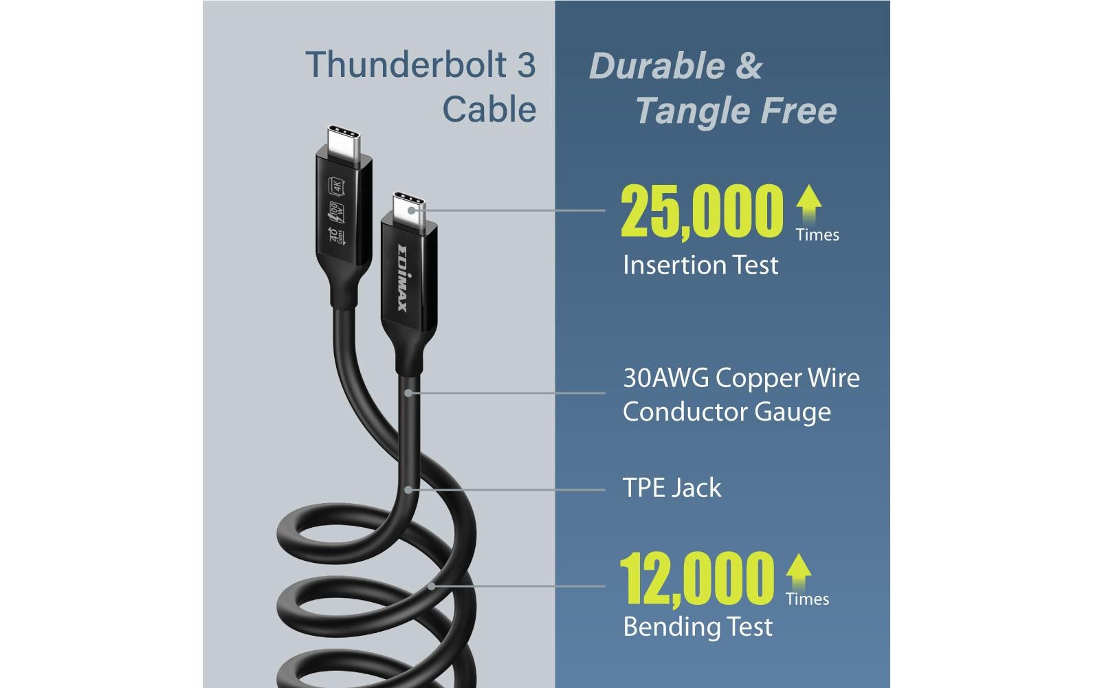 Edimax Thunderbolt 3 (USB-C) Kabel – 40 Gbit/s – 1 m – PD 240 W – TPE – Schwarz