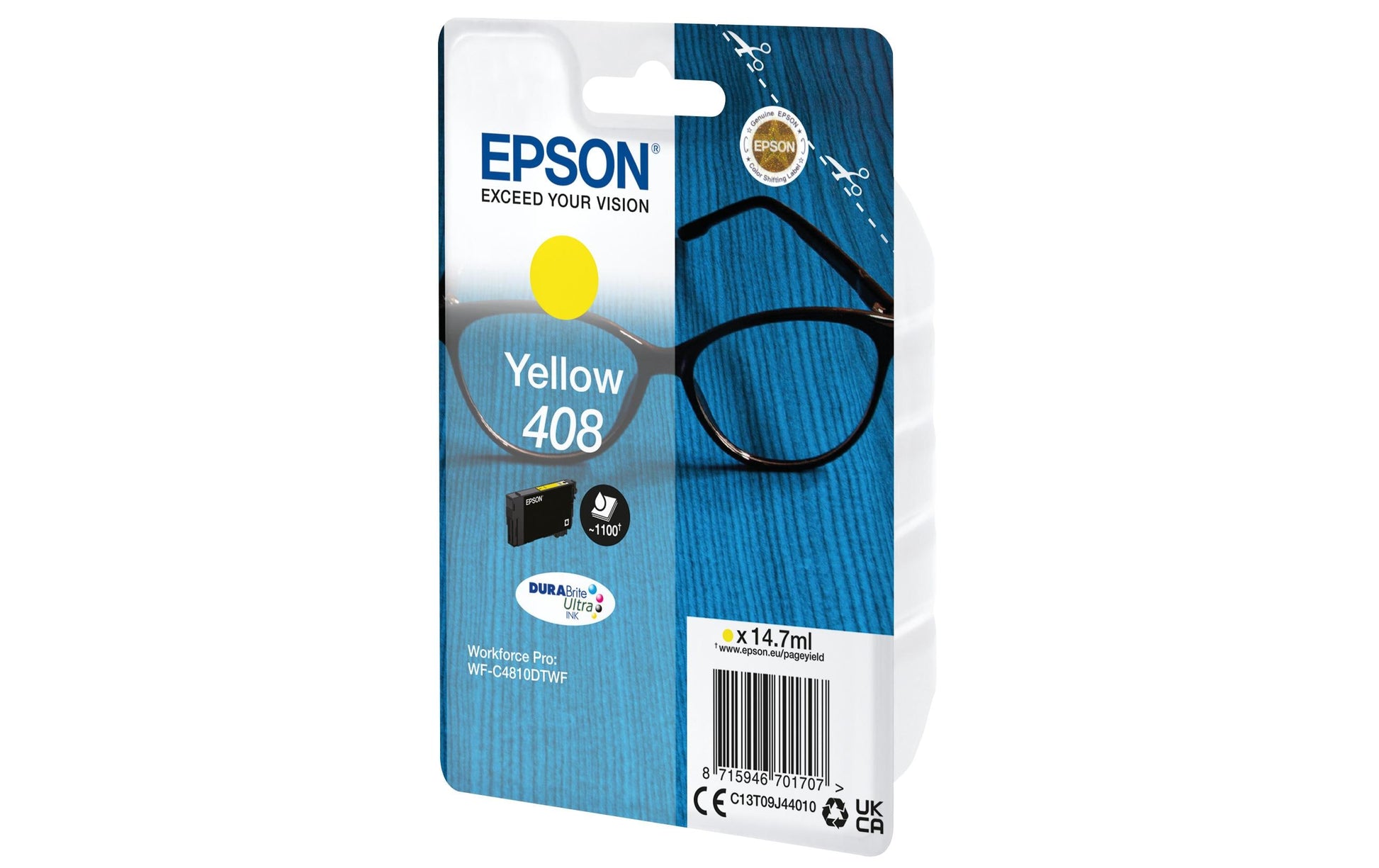 Epson 408 Gelb Tintenpatrone (Original) – 1'100 Seiten – für Epson WorkForce Pro WF‑C4810DTWF