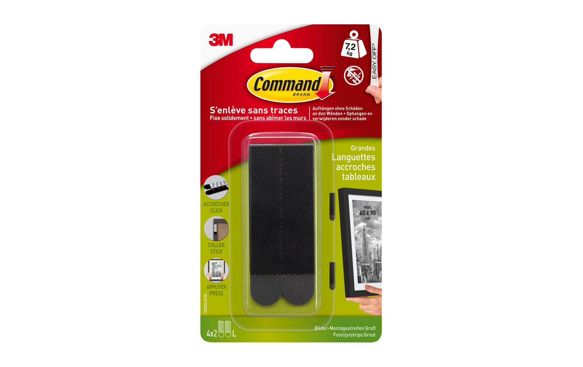 Command Montagestreifen L – schwarz, bis 7,2 kg, 4 Sets à 2 Streifen