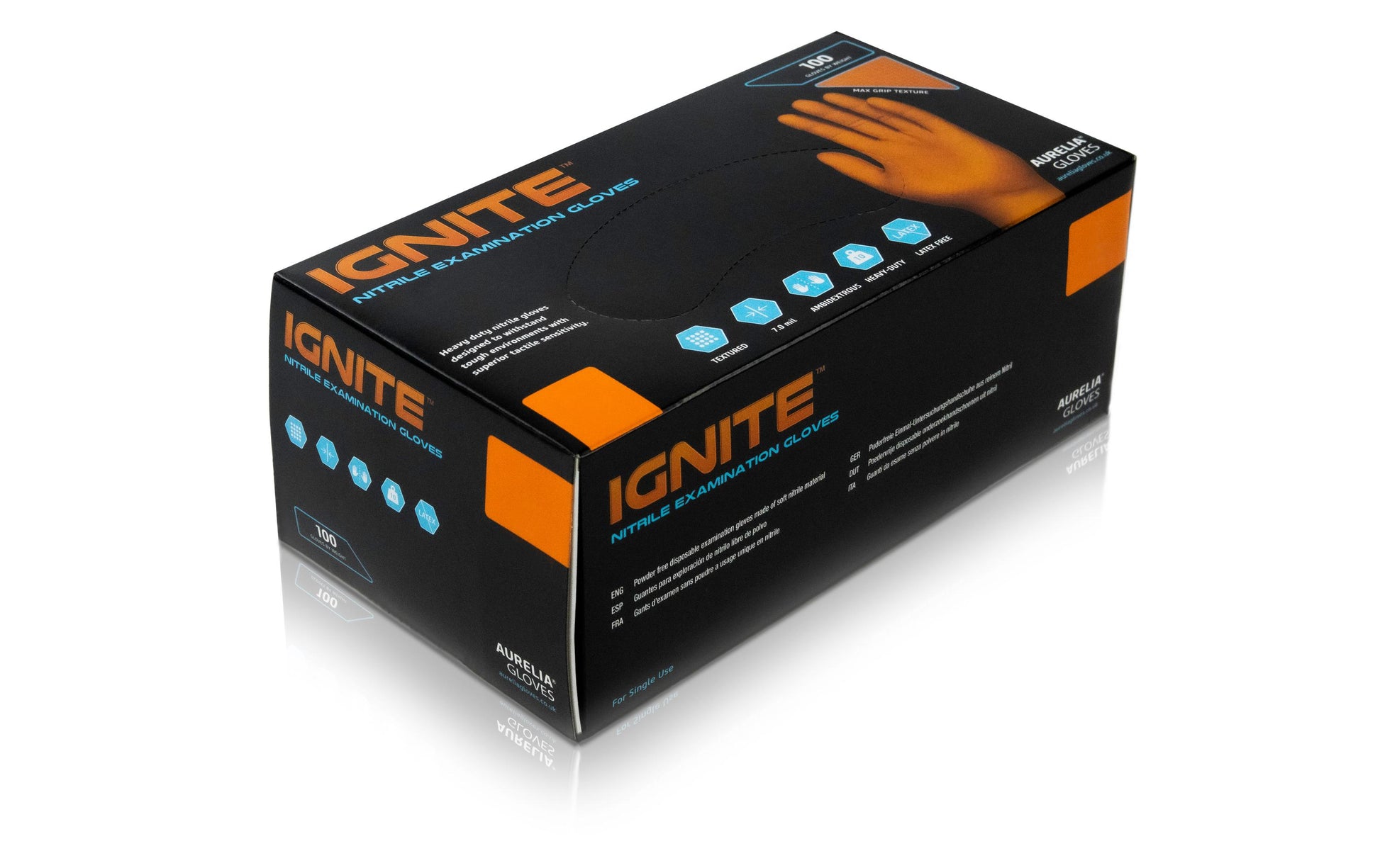 Ignite Einweghandschuhe Nitril Max Grip – M – Orange