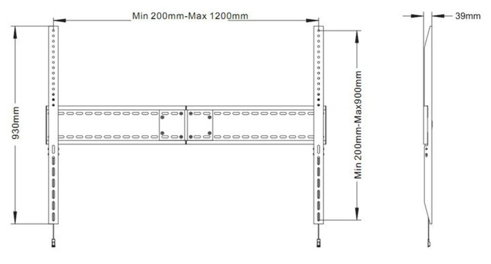 Multibrackets Wandhalterung, fix, für 84", VESA 1200×900, bis 125 kg, schwarz