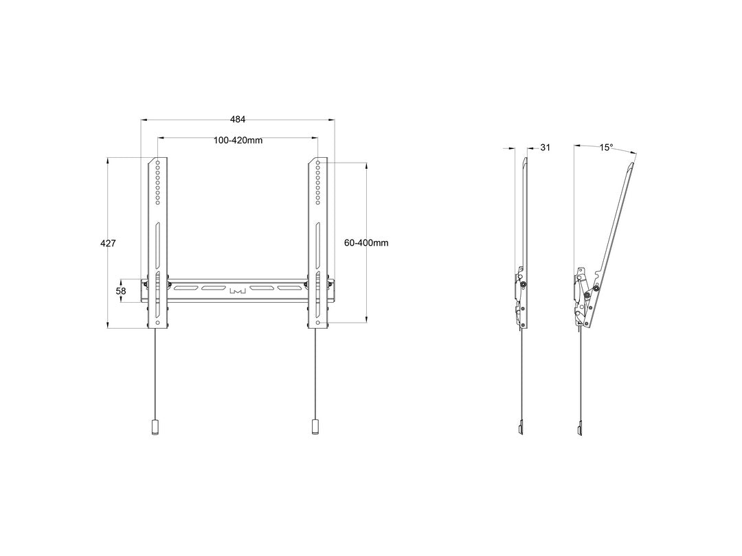 Multibrackets Tilt Air Medium – Wandhalterung, neigbar, für 49", VESA 400×200, bis 30 kg, schwarz