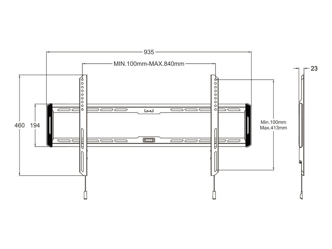 Multibrackets M Universal Fixed Large – Wandhalterung, fix, für 77″, VESA 800×400, bis 60 kg, schwarz