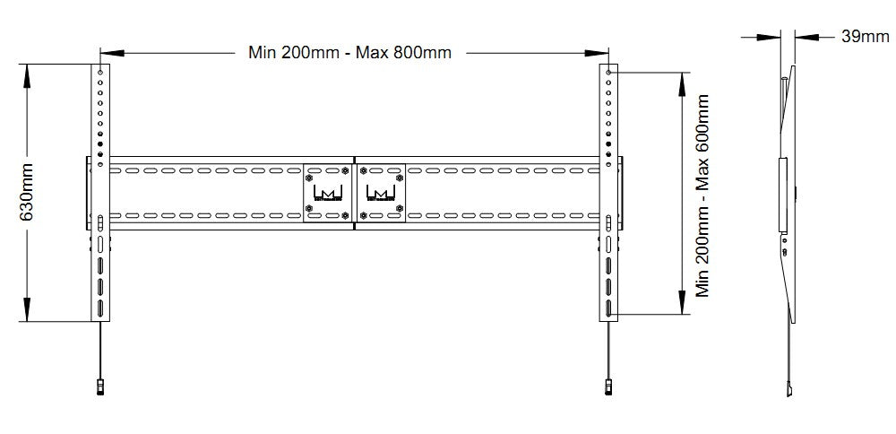 Multibrackets FIX Wallmount XXL – VESA 200 × 300–800 × 600 mm, Traglast 125 kg