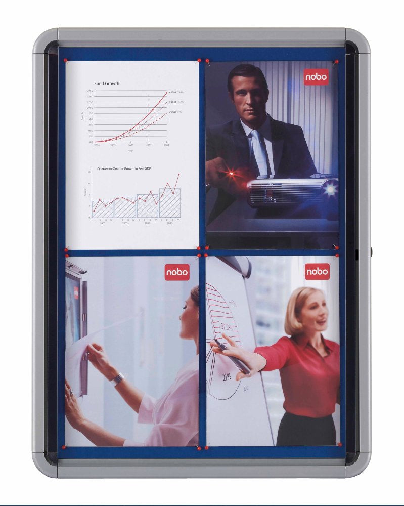 Nobo Schaukasten Premium Plus, 6 × A4 – Aluminium, Sicherheitsglas, Innenbereich, 70,9 × 66,8 × 4,3 cm