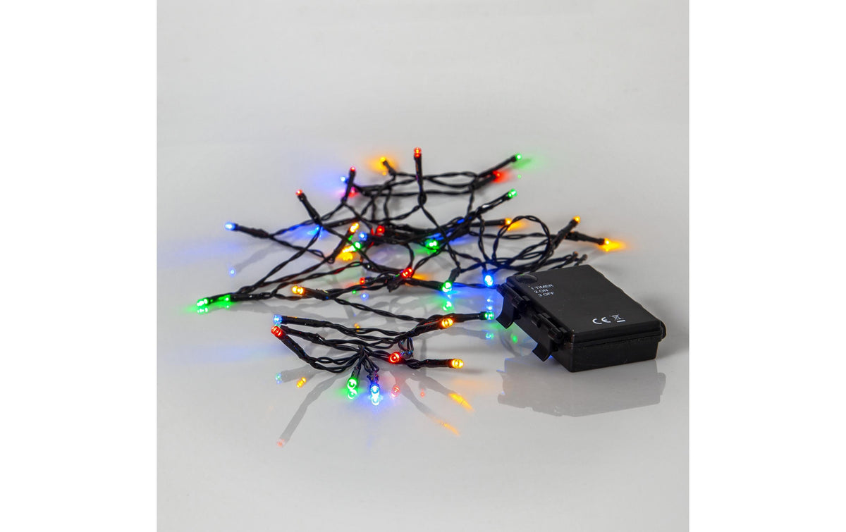 Star Trading Lichterkette – 2,8 m, Mehrfarbig, IP44, Batteriebetrieb, 40 LEDs, Timer – Schwarz