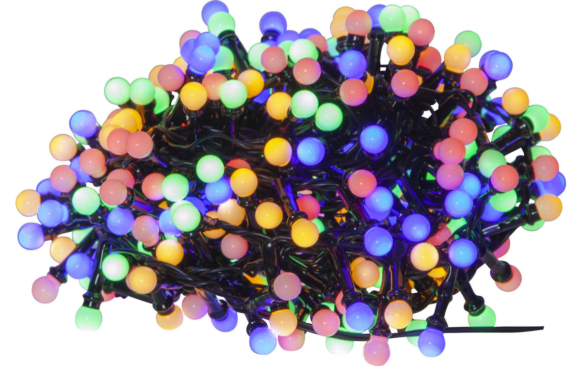 Star Trading Lichterkette Berry Mini – 11 m, 3,6 W – Mehrfarbig – IP44 – Netzbetrieb – Timer 6/18 h – Schwarz