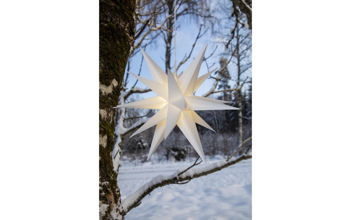 Star Trading Dekoleuchte Aussen (Stern) – 0,43 W – Warmweiss – IP44 – Batteriebetrieb – Timer 6/18 h – Weiss