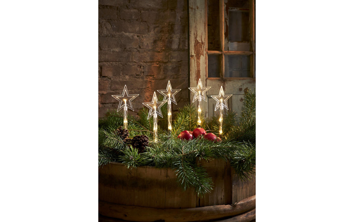 Star Trading Dekorative Aussenleuchte – 25 cm, 0,06 W, Warmweiss, IP44, Batteriebetrieb, Timer 6/18 h, Transparent