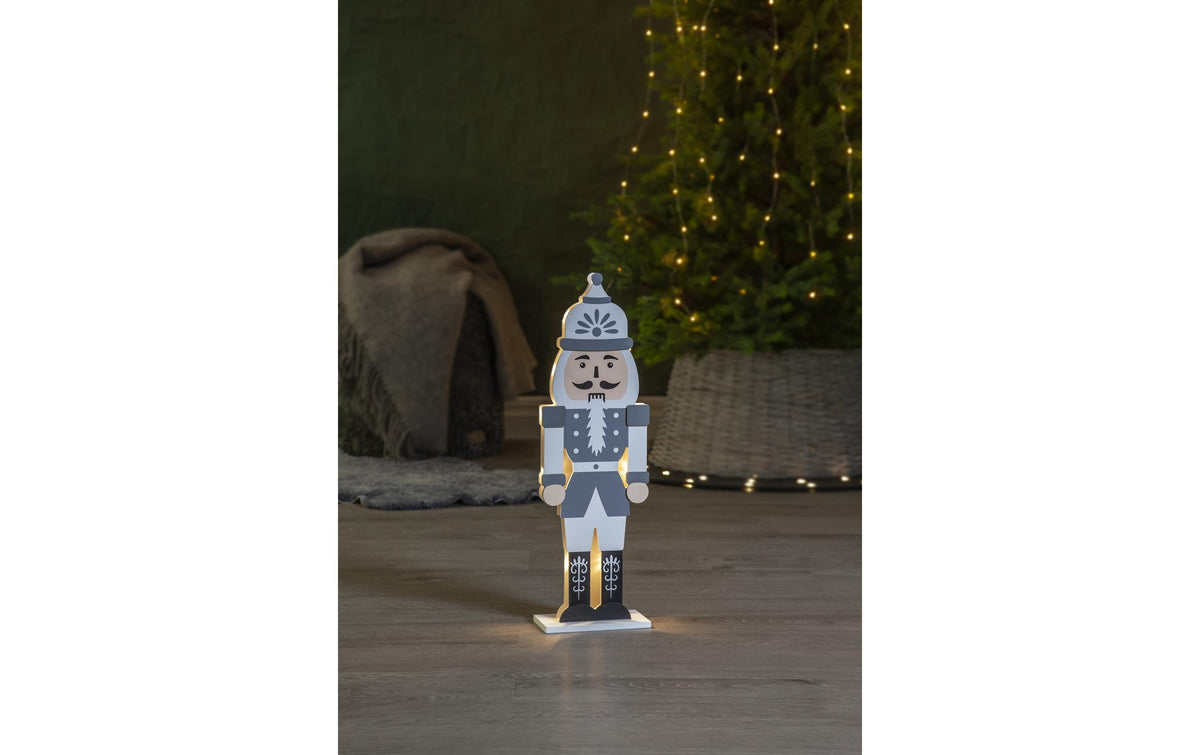 Star Trading Tischdeko Nussknacker – 52 × 16 × 8 cm, warmweiss, mehrfarbig, batteriebetrieben, Timer