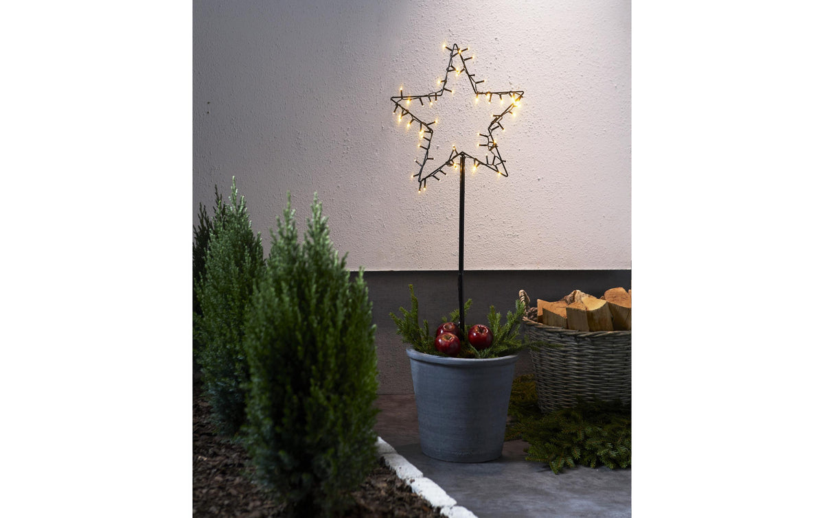 Star Trading LED-Deko-Stern Aussen – 3,6 W – Warmweiss – IP44 – Batteriebetrieb – Timer 6/18 h – Schwarz